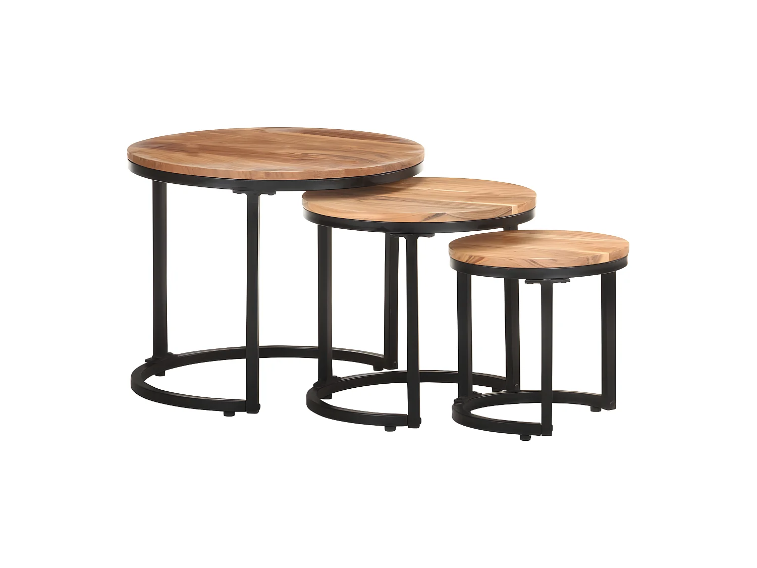 Tavolini 3 pz. Legno massello di acacia