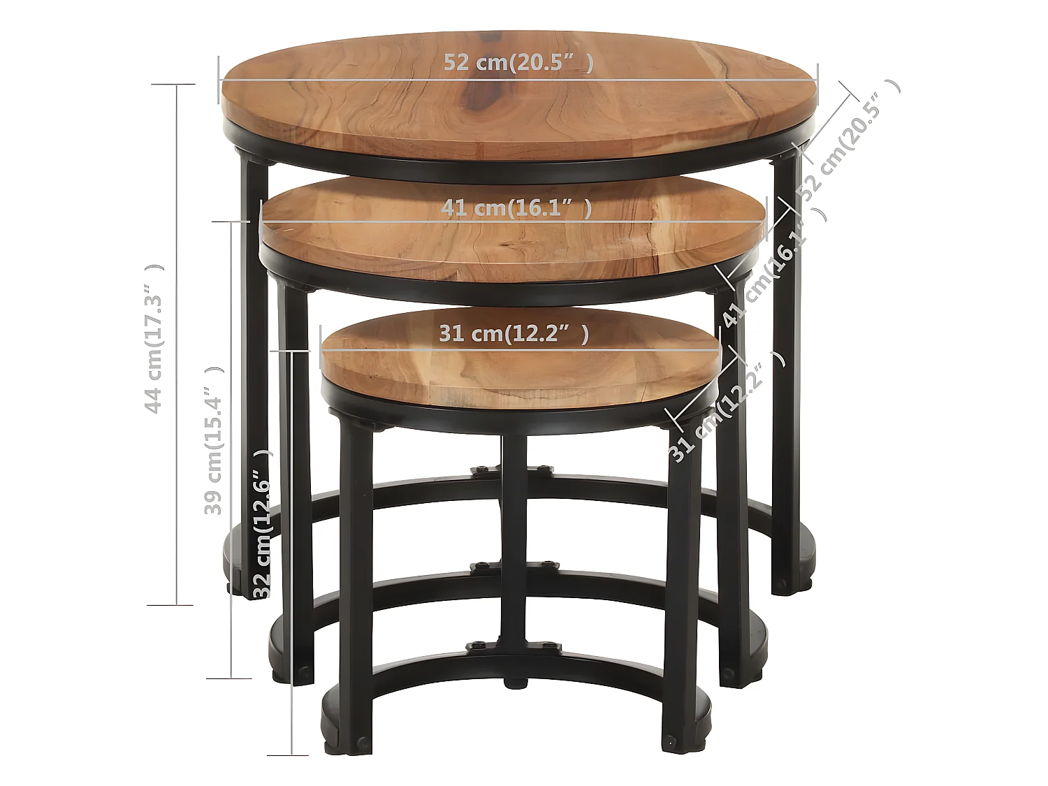 Tables d'appoint 3 pcs Bois d'acacia solide