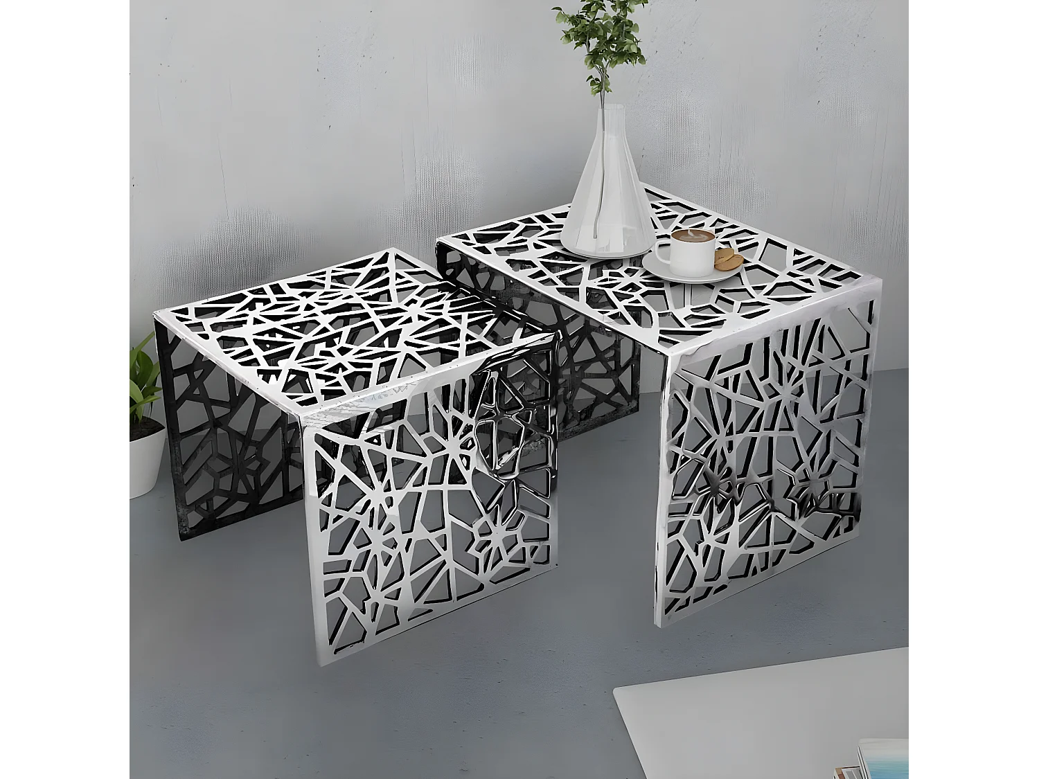 Table auxiliaire carrée 2 pièces Aluminium Argenté