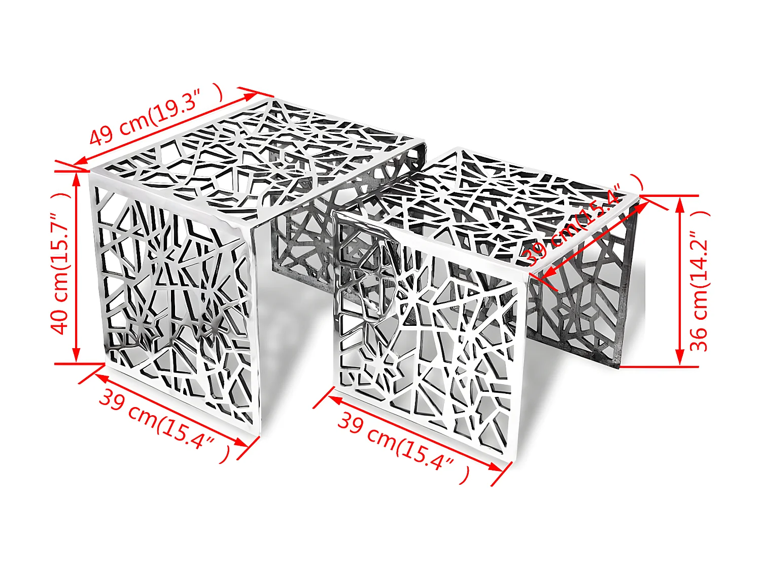 Table auxiliaire carrée 2 pièces Aluminium Argenté