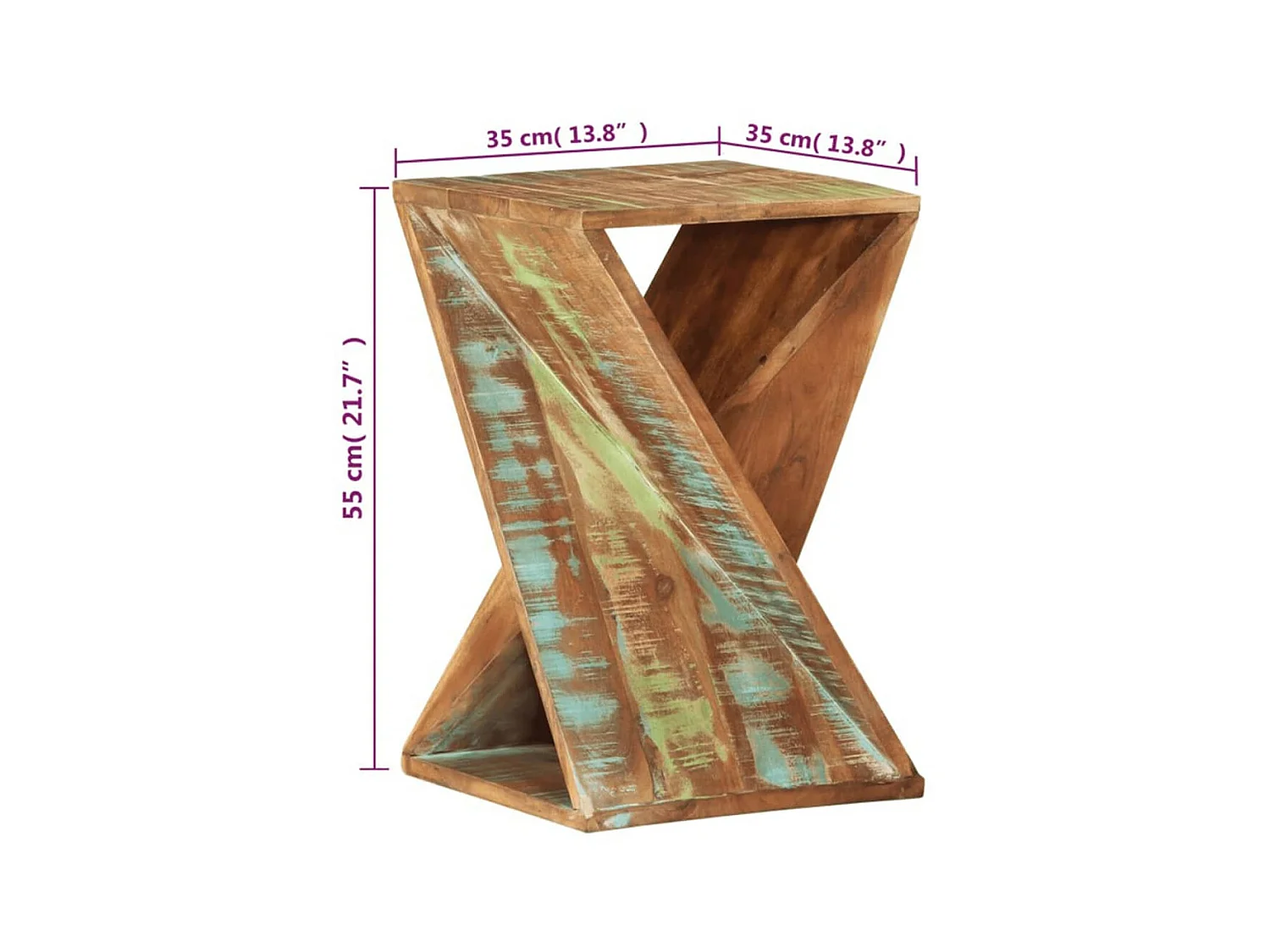 Bijzettafel 35x35x55 cm Massief hergebruikt hout