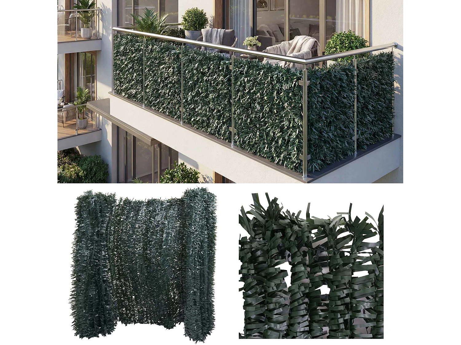 Pare-vue de balcon N77 300x150cm feuille,  300x150cm sapin foncé