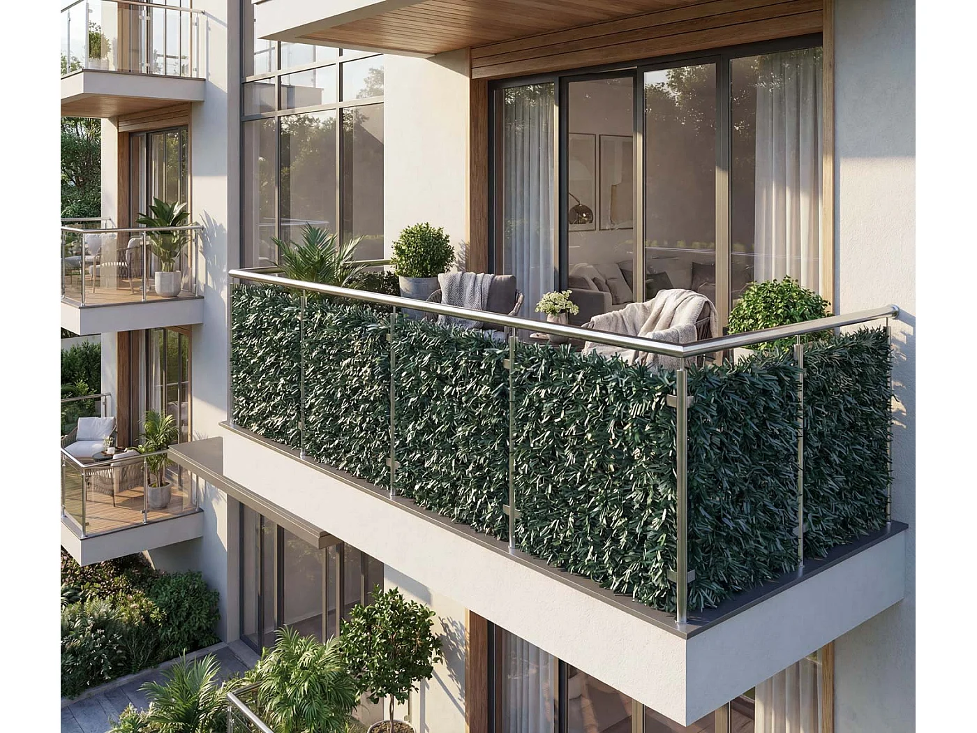 Pare-vue de balcon N77 300x150cm feuille,  300x150cm sapin foncé