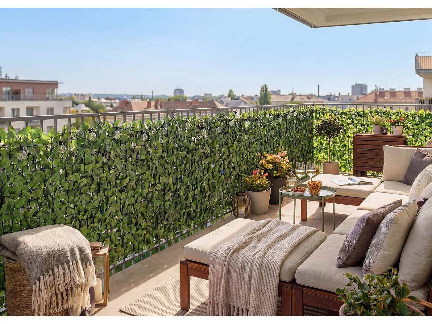 Siepe artificiale privacy balcone giardino rete decorativo T811 plastica poliestere 300x100cm chiaro