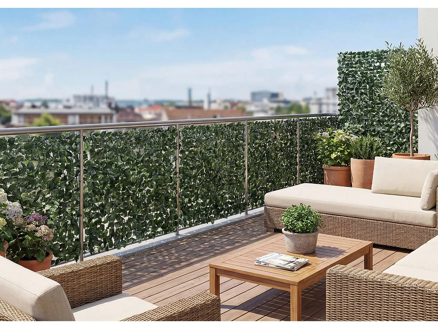 Balkonsichtschutz T811 Buche I, 300x100cm dunkel