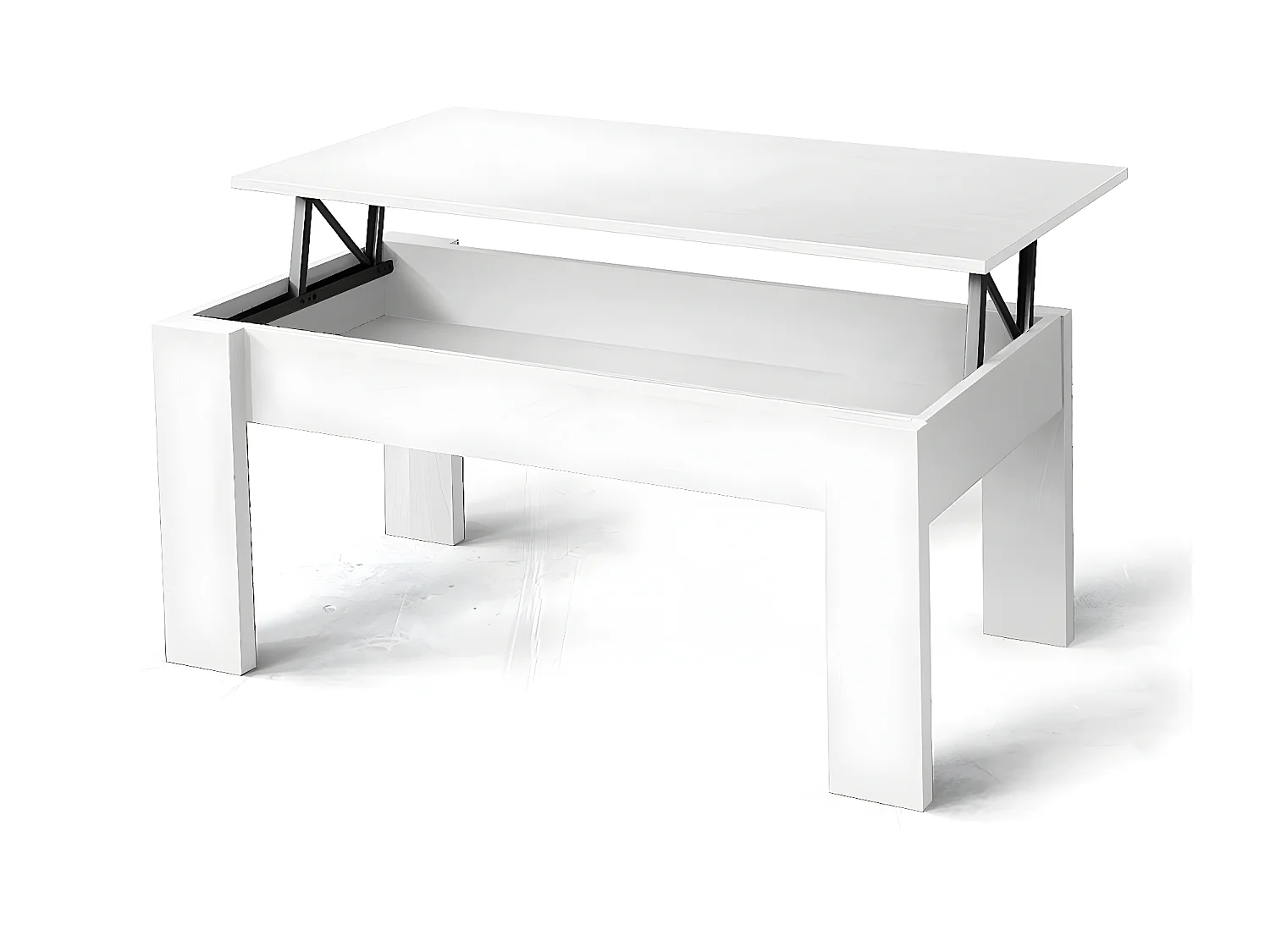 Table basse, table de salon relevable en bois coloris blanc - L. 100 x P. 50 x H. 45/57 cm