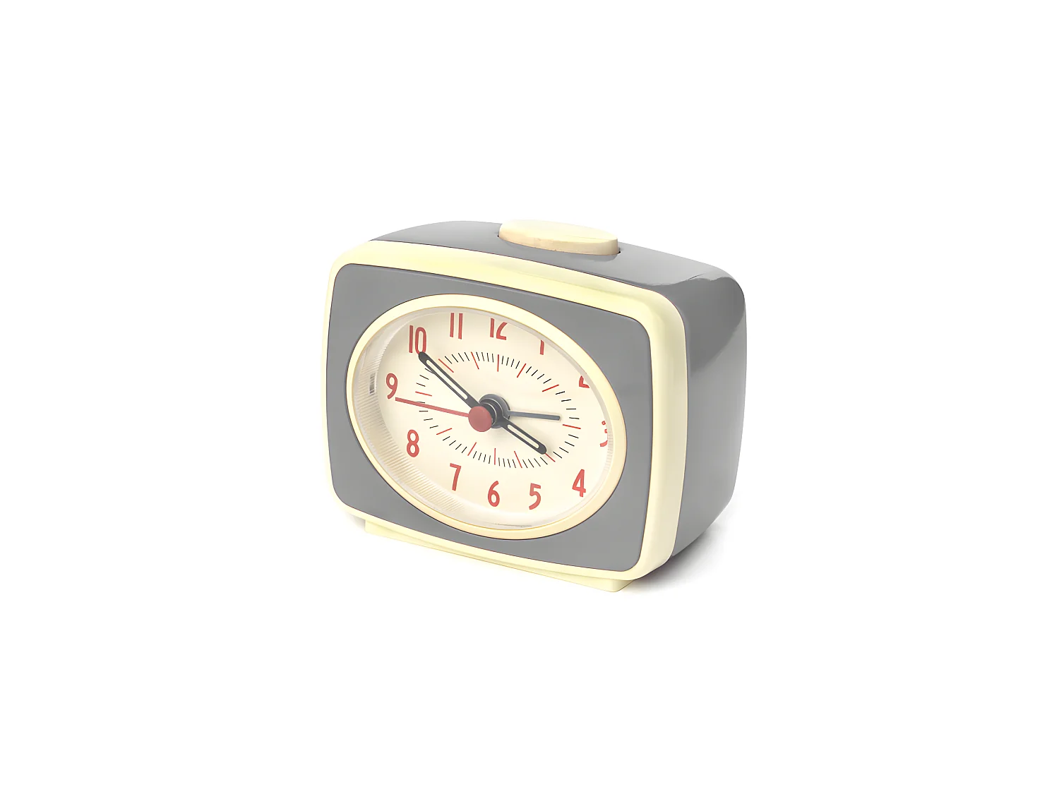 Vintage ronde grijze wekker Kikkerland met drukknop