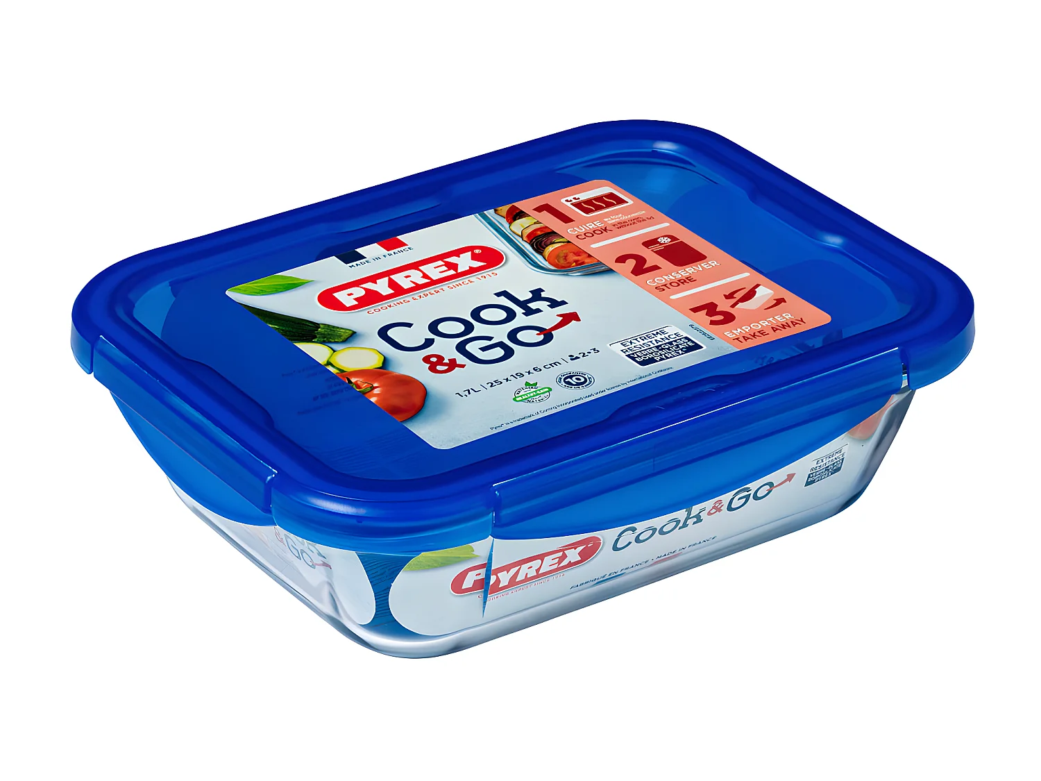 Boîte rectangle en verre avec couvercle Cook & Go 24 x 18 cm