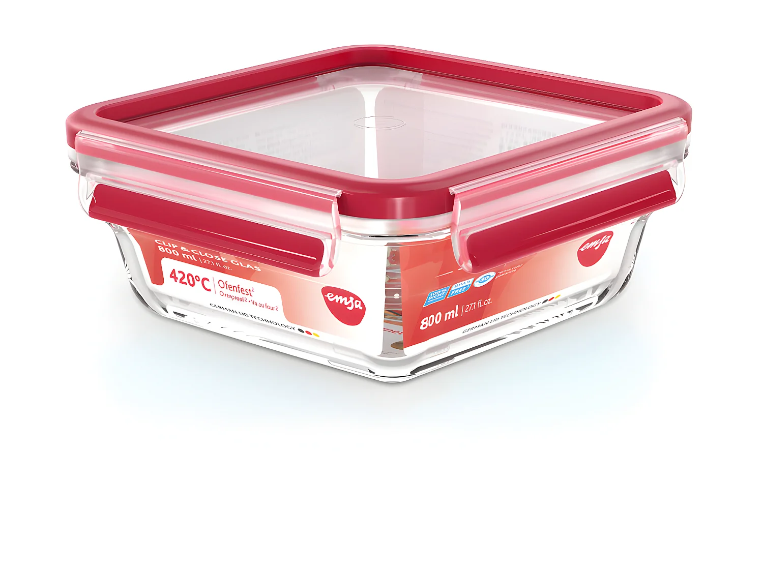 Boite clip&close verre carré 0,8L