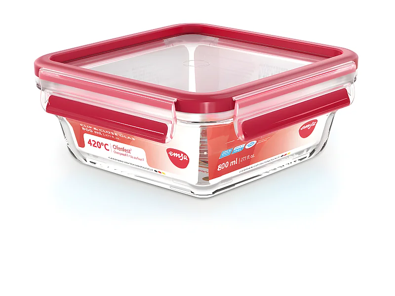 Boite clip&close verre carré 0,8L