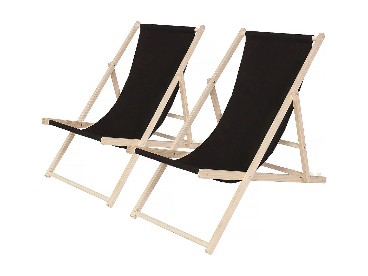 Lot de 2 transat en bois "Chilienne" - 107 x 56.5 x 81 cm - Noir