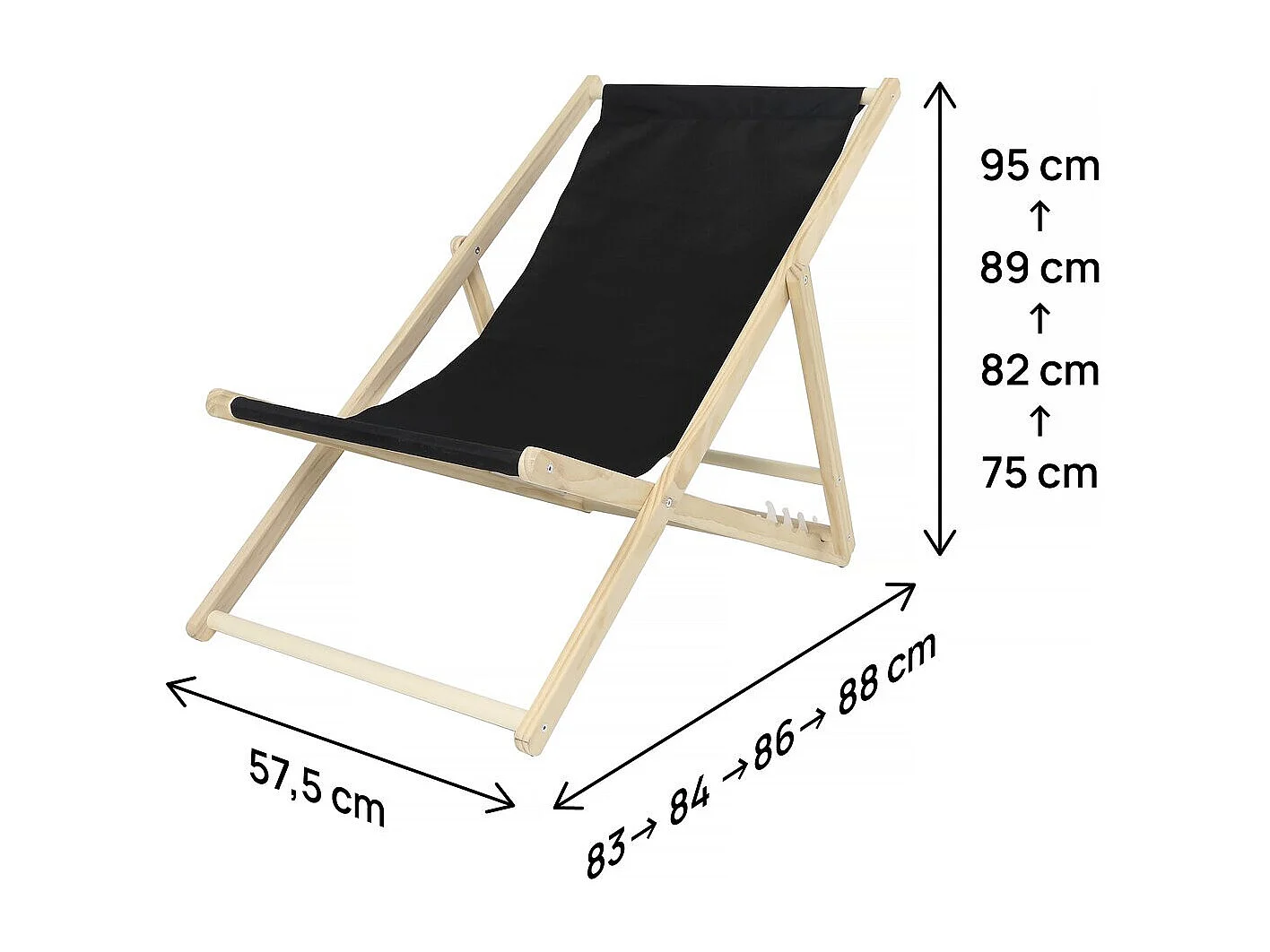 Lot de 2 transat en bois "Chilienne" - 107 x 56.5 x 81 cm - Noir