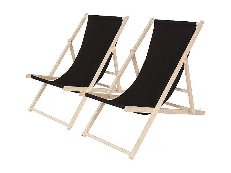 Lot de 2 transat en bois "Chilienne" - 107 x 56.5 x 81 cm - Noir