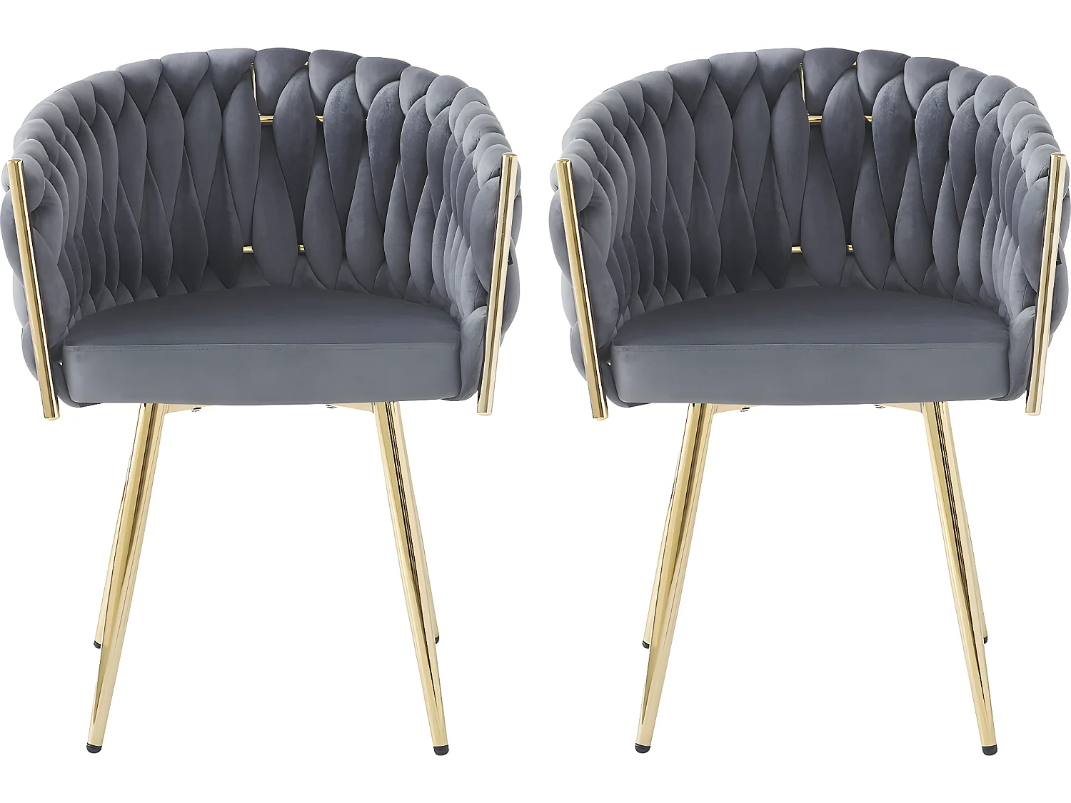 Set van 2 gevlochten fluwelen eetkamerstoelen "Séléna" - Grijs