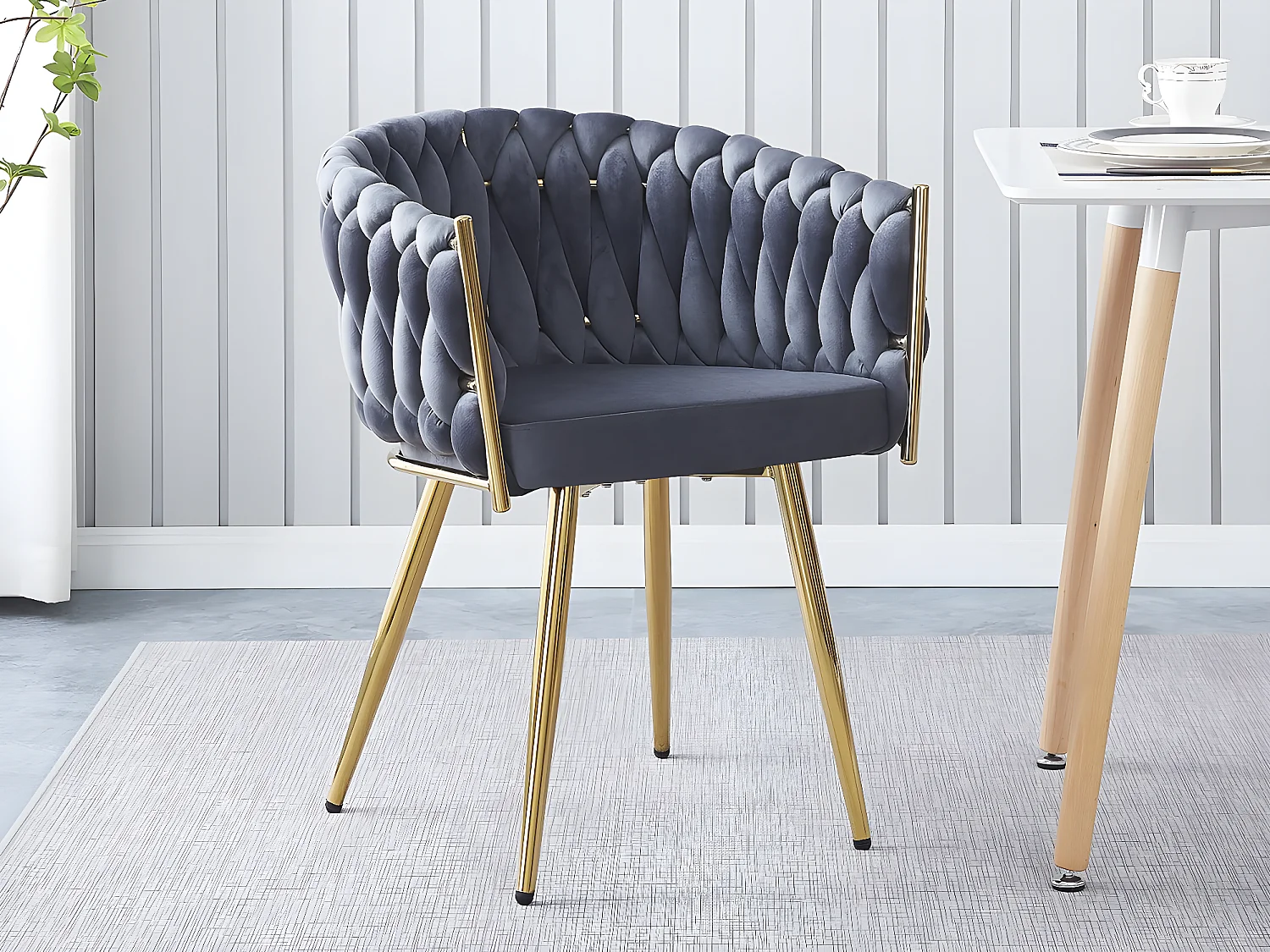 Set van 2 gevlochten fluwelen eetkamerstoelen "Séléna" - Grijs