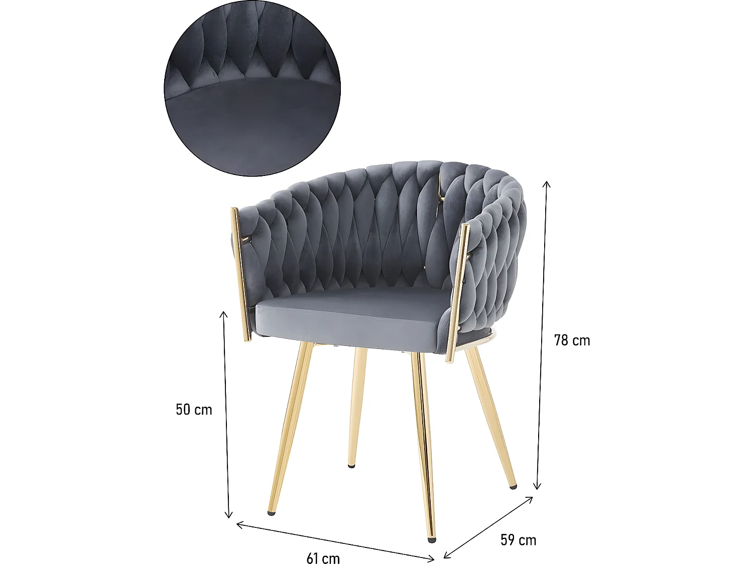 Set van 2 gevlochten fluwelen eetkamerstoelen "Séléna" - Grijs