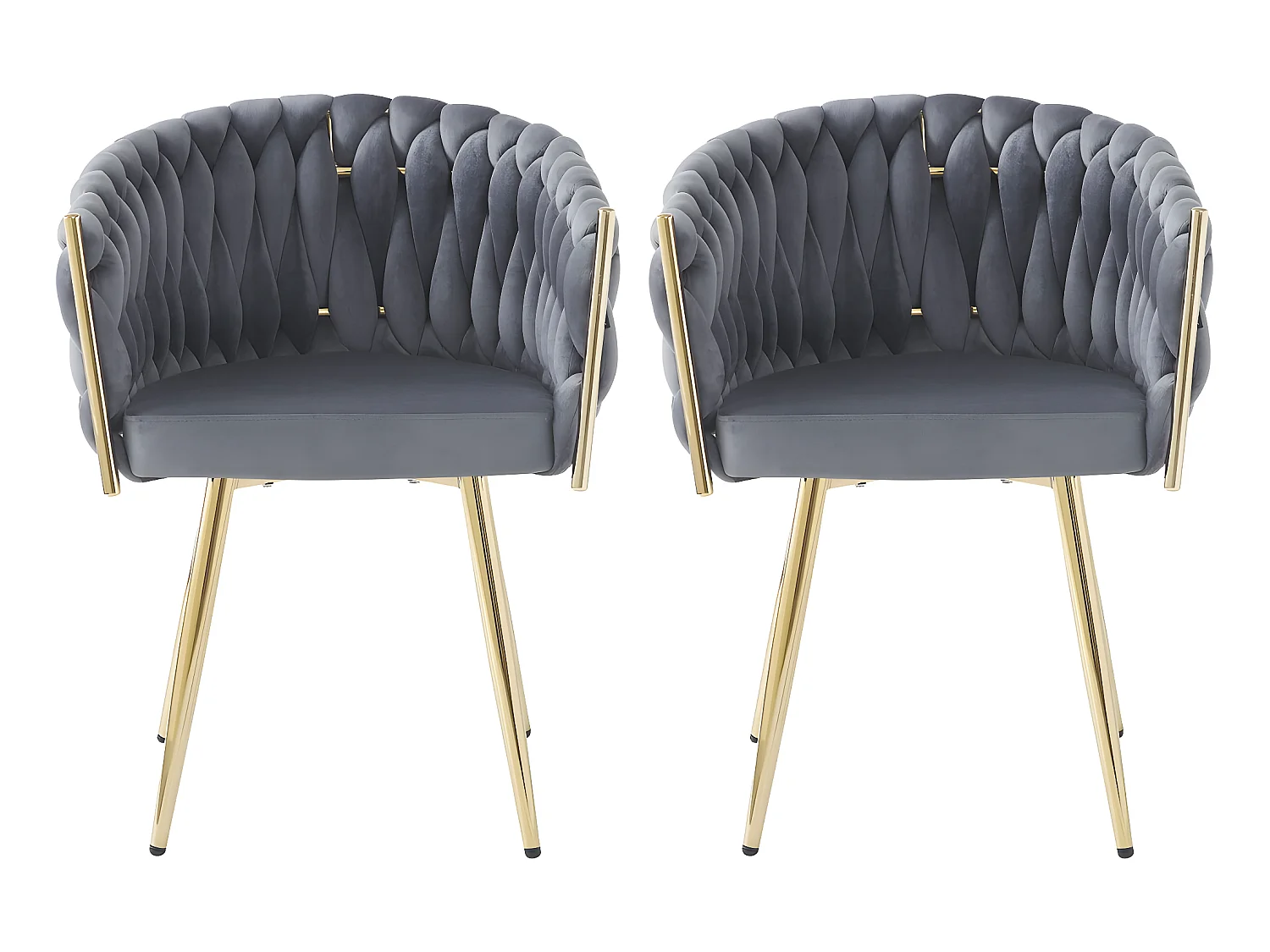 Lot de 2 chaises en velours tressées de salle à manger "Séléna" - Gris