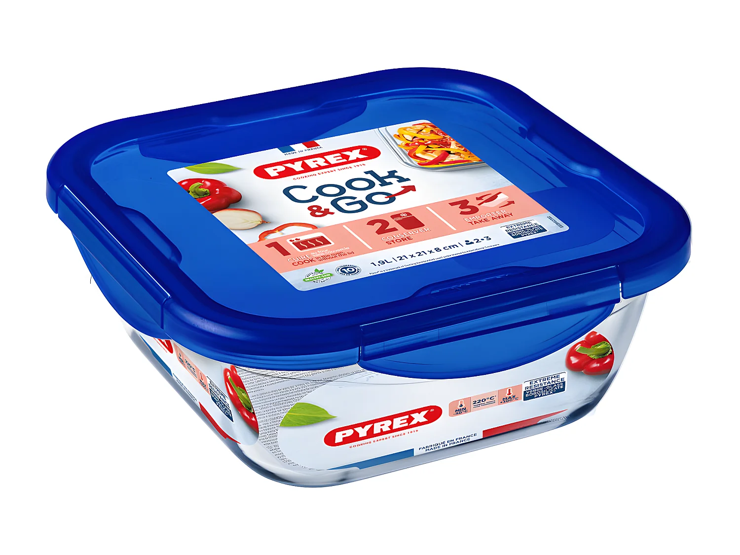 Boîte carrée avec couvercle 21 cm Cook & Go