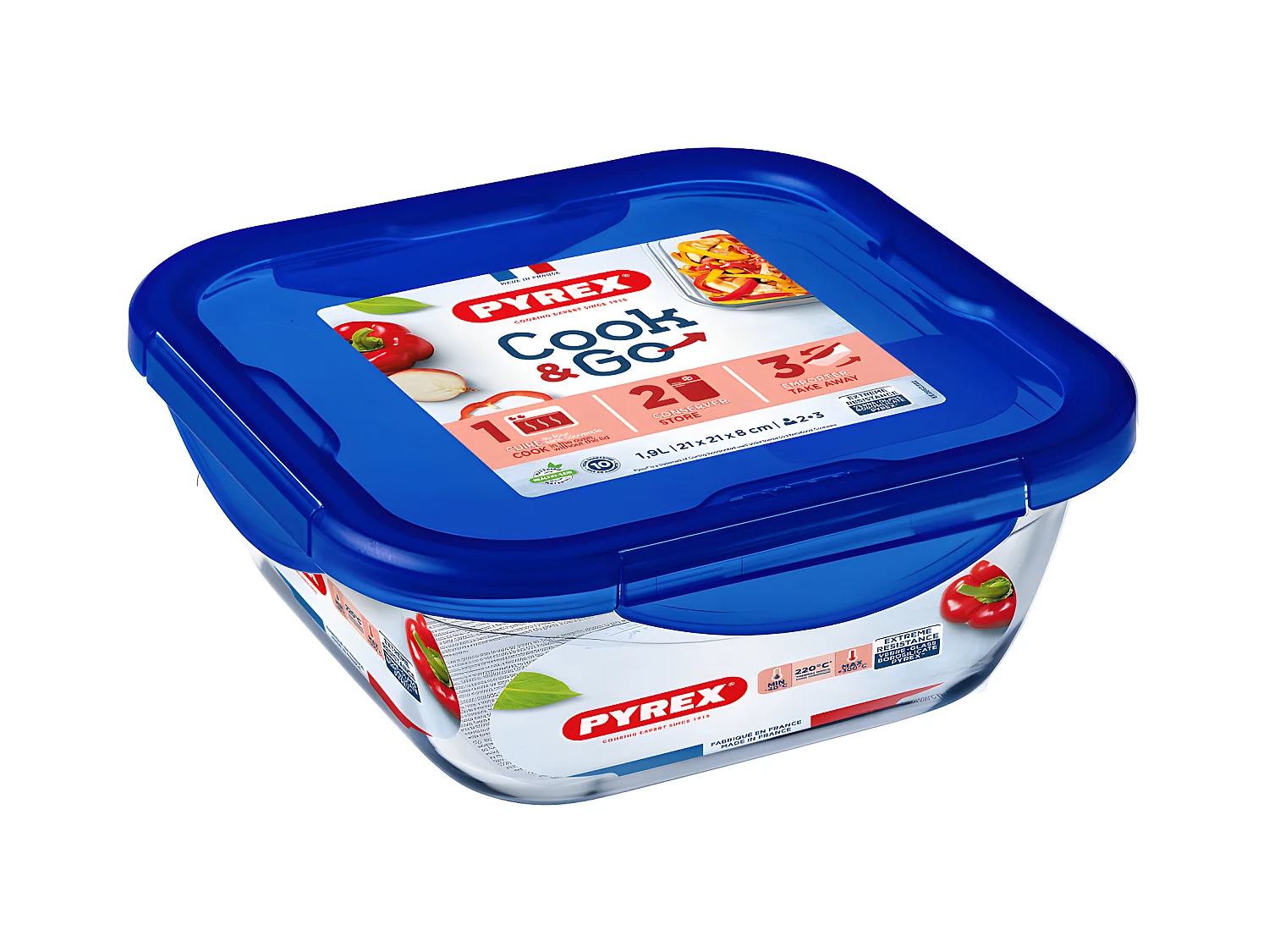 Boîte carrée avec couvercle 21 cm Cook & Go