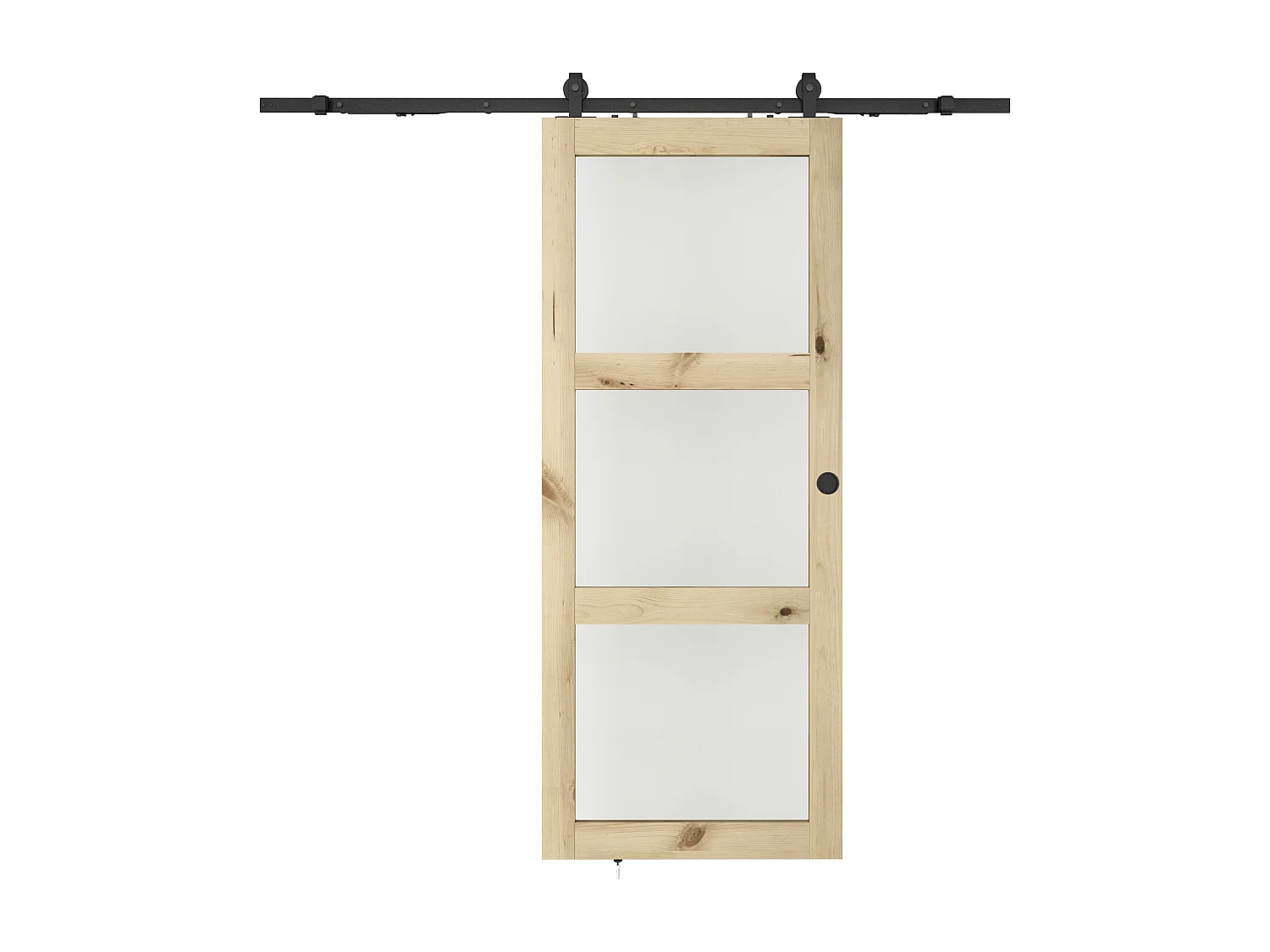 Schiebetür mit Laufschienensystem & 3 Fenstern - 205 x 73 cm - Kiefernholz - Sicherheitsglas mattiert - ACOSTA II