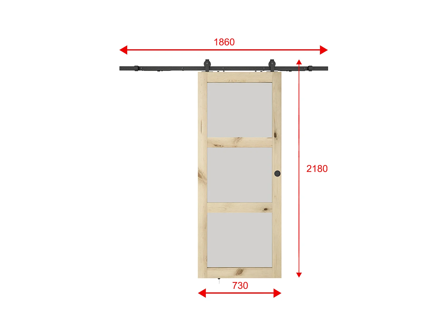 Skydedør med påmonteret system i træ og matteret hærdet glas - 3 vinduer - H205 x B73 cm - ACOSTA II
