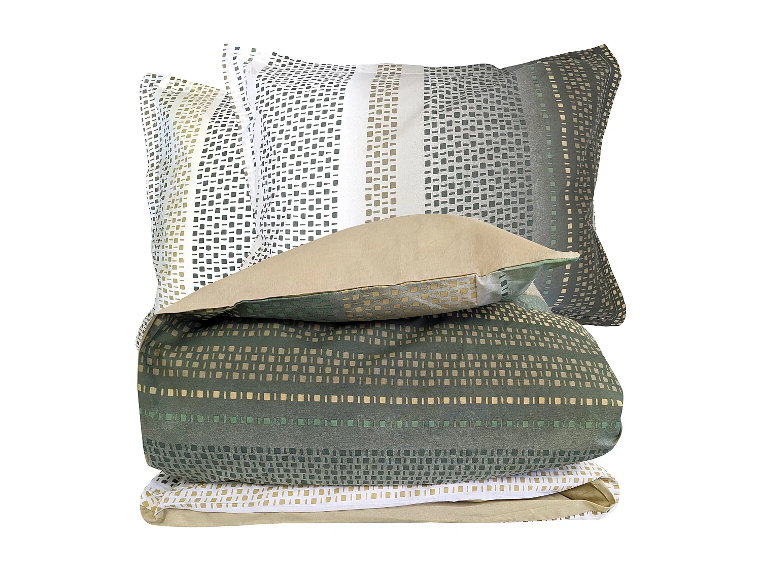 Parure 240x220 cm 50x70 cm coton NIAGARA vert Kaki 3 pièces