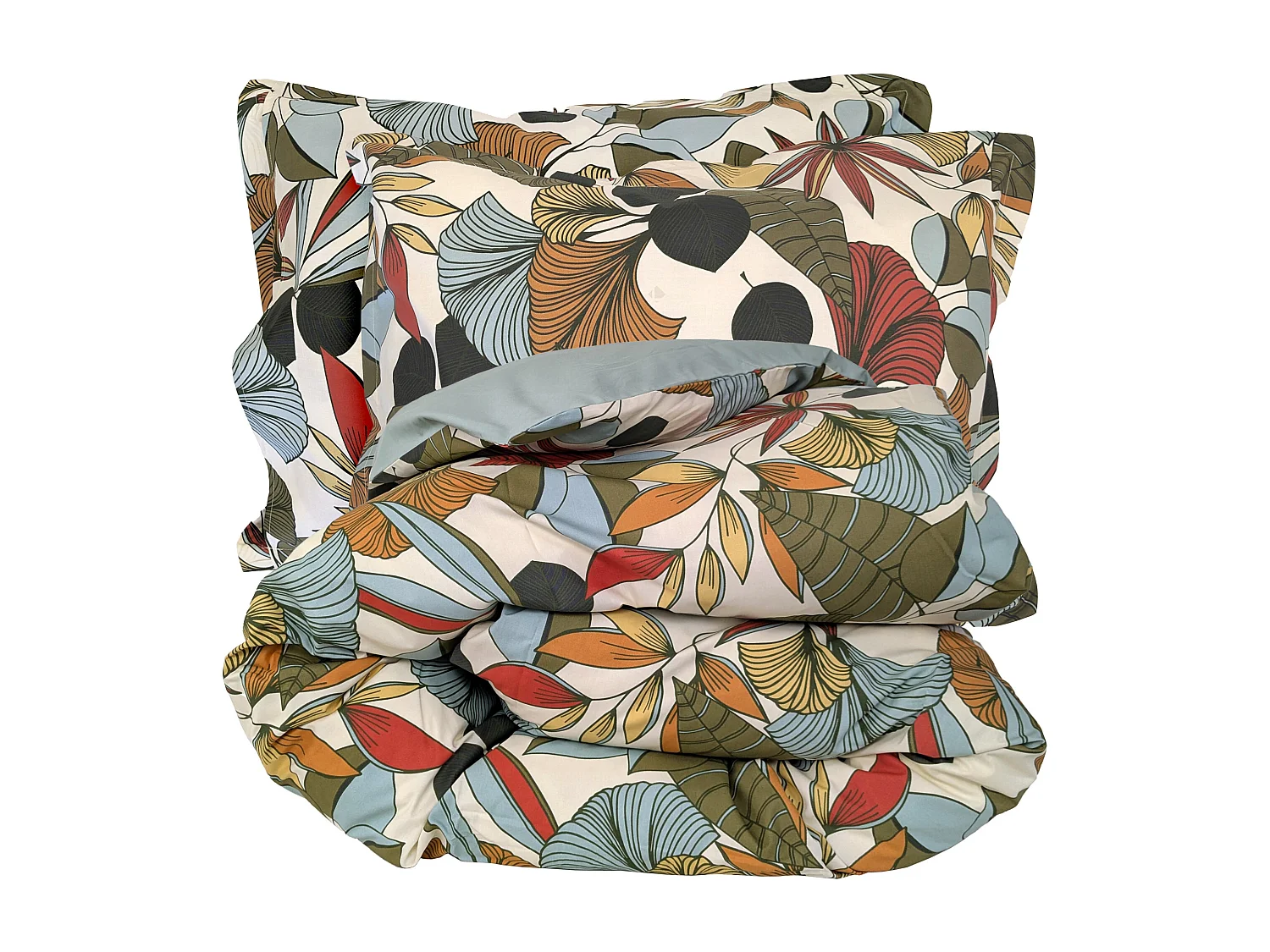 Parure percale de coton 200x200 cm 50x70 CASCADE vert Sauge 3 pièces