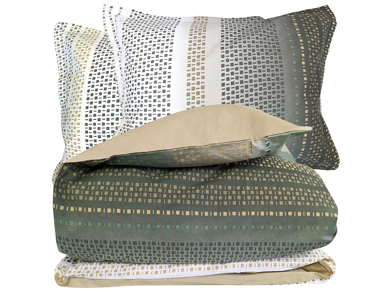 Parure 280x240 cm 50x70 cm coton NIAGARA vert Kaki 3 pièces