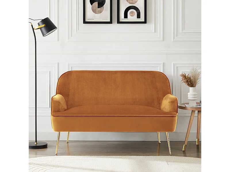 Canapé droit MARCELINO fixe velours rouille