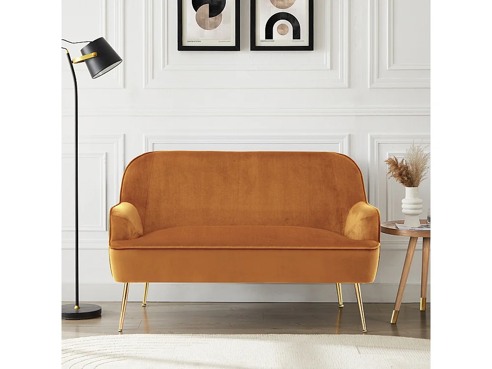 Canapé droit MARCELINO fixe velours rouille