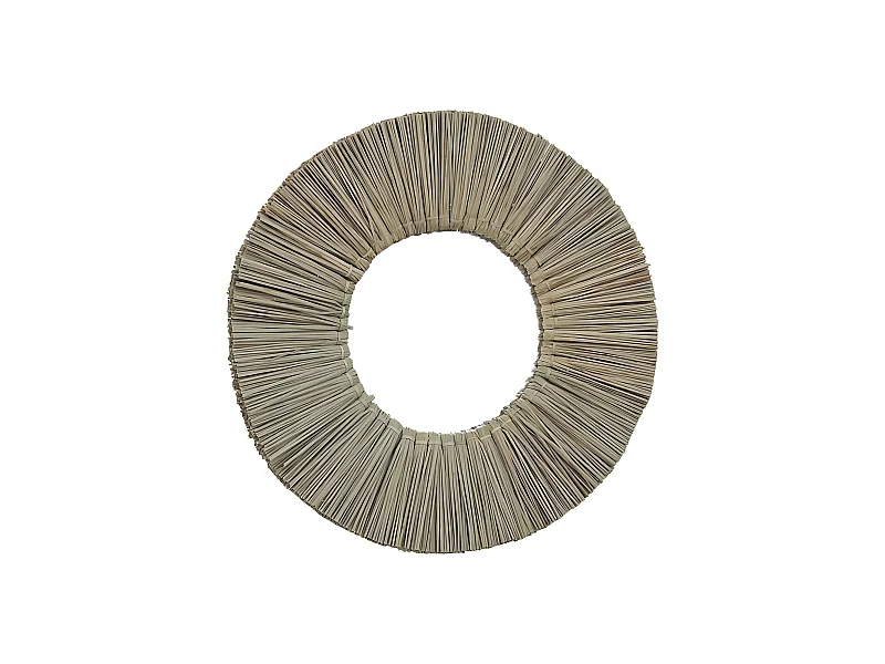 Espejo redondo de paja de mendong beige