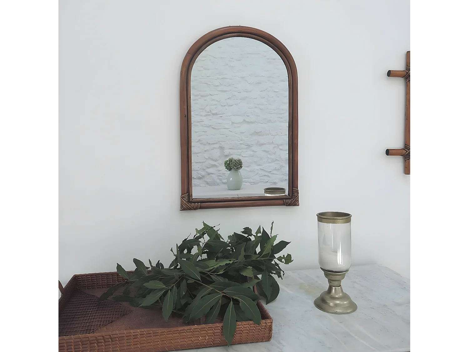 Miroir arche cadre en rotin
