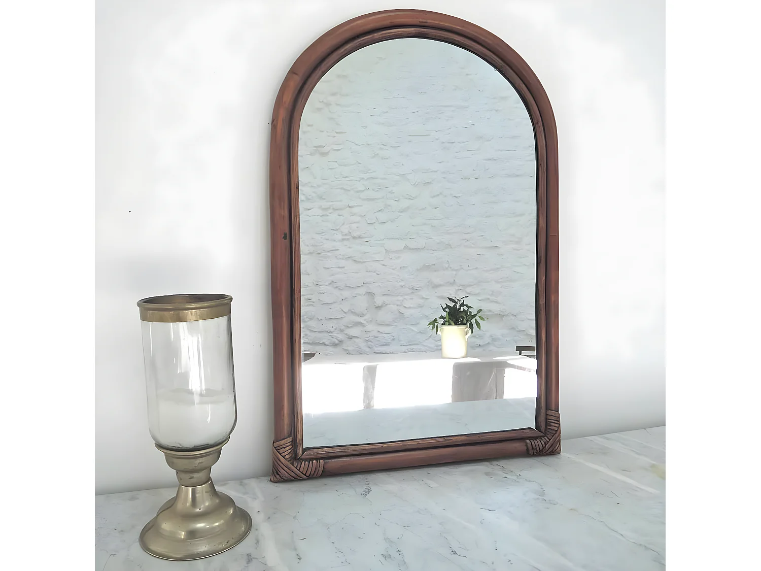 Miroir arche cadre en rotin