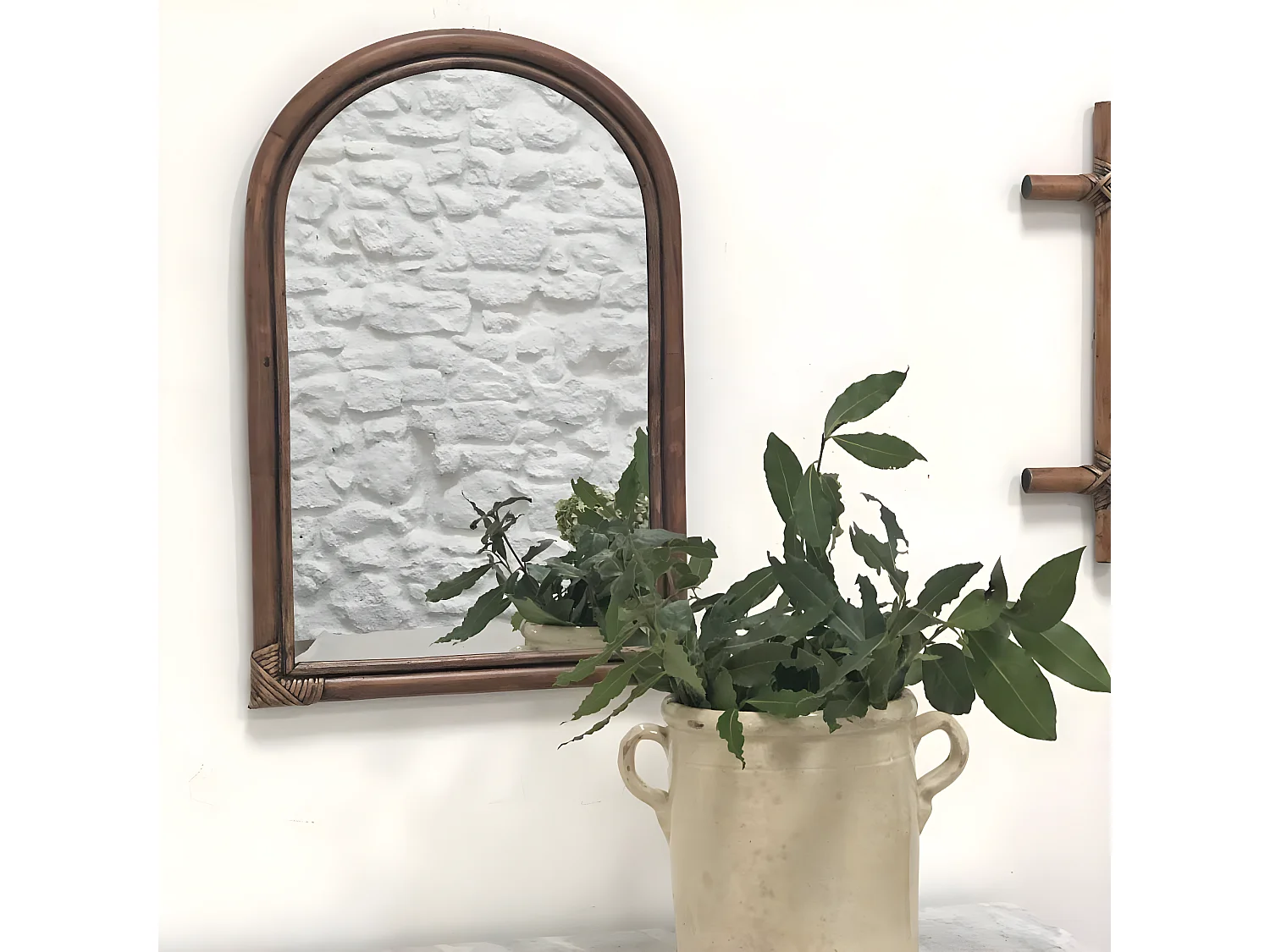 Miroir arche cadre en rotin