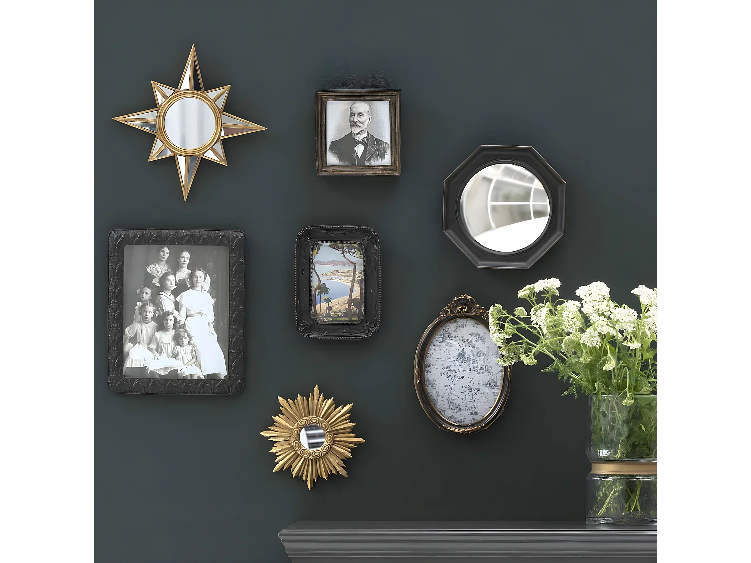 Juego de 7 marcos y espejos estilo barroco