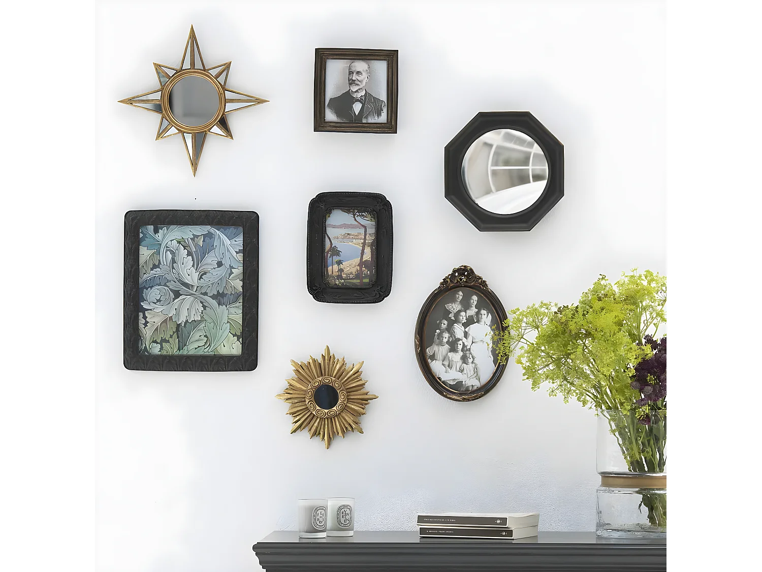 Juego de 7 marcos y espejos estilo barroco