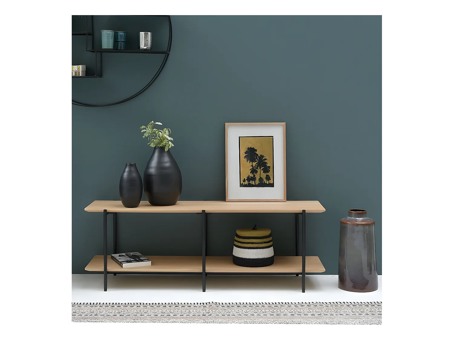 Meuble TV plaqué chêne pieds métal