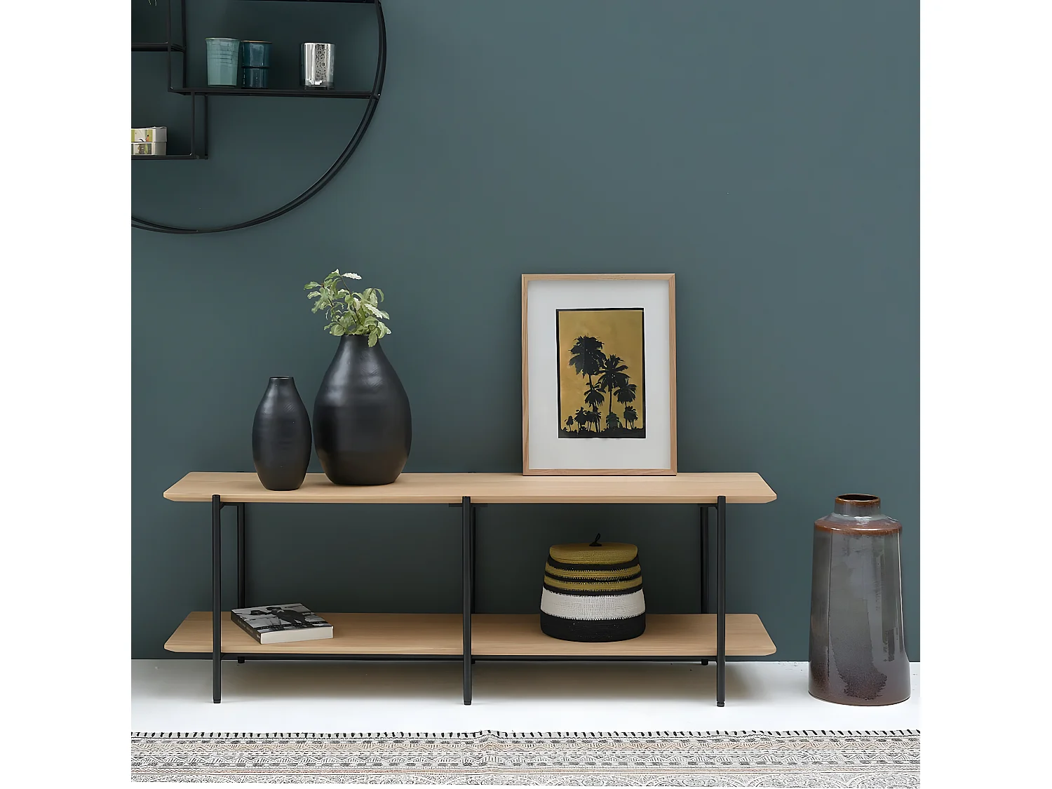 Meuble TV plaqué chêne pieds métal