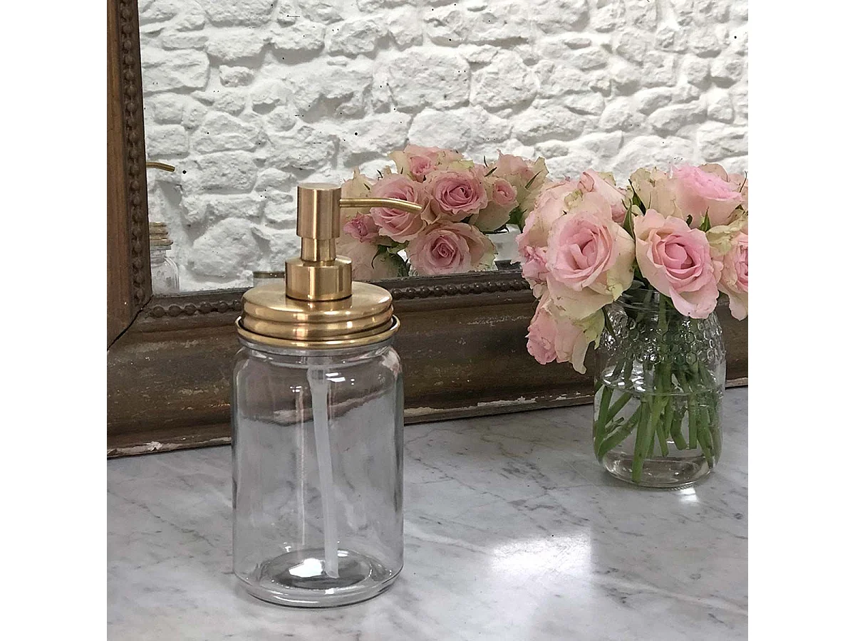 Dispensador de jabón cristal y latón oro