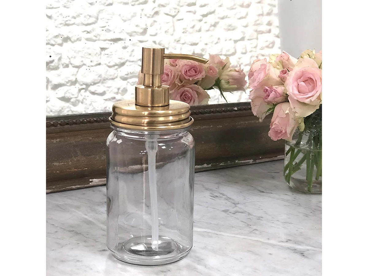 Dispensador de jabón cristal y latón oro