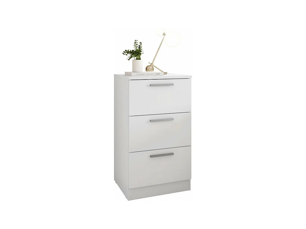 Chevet Chiffonnier 3 Tiroirs Blanc L 38 H 68.3 P 36.2 cm