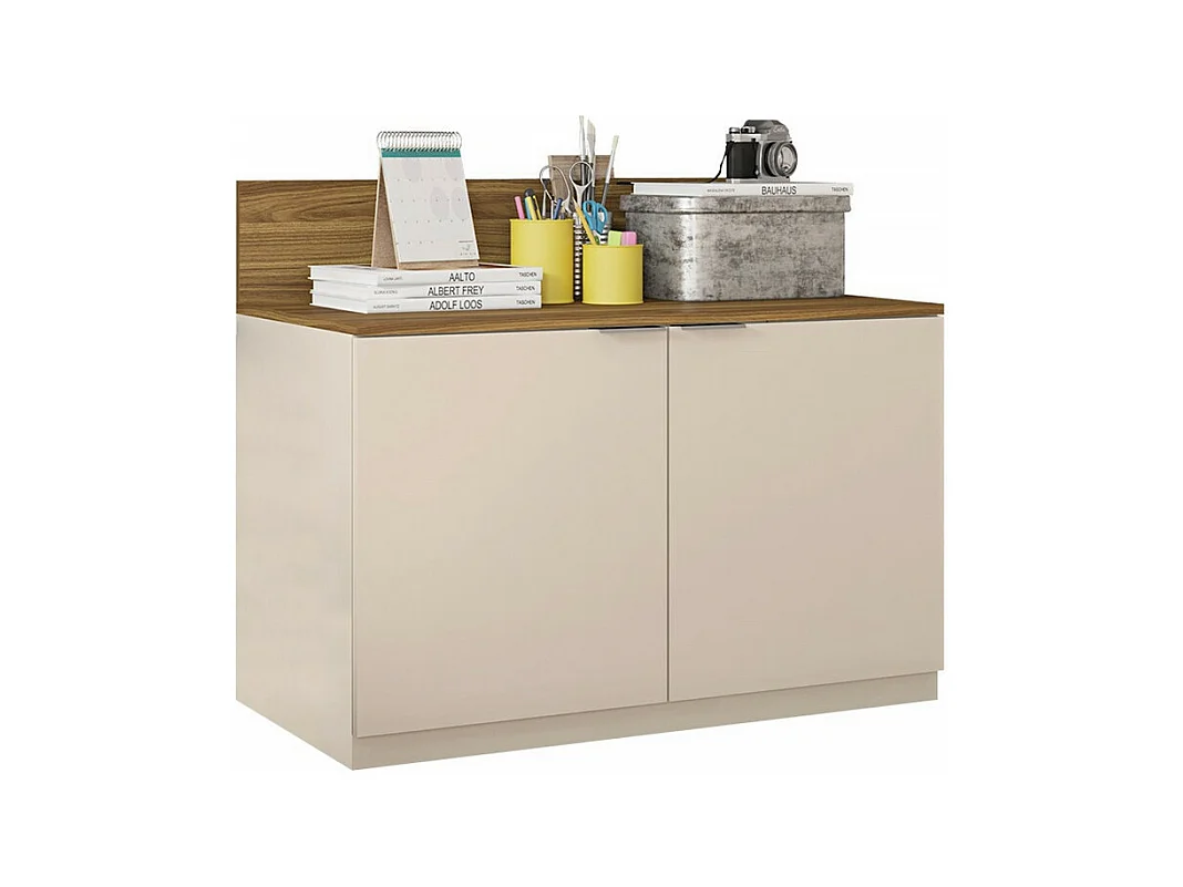 Armoire Basse 2 Portes Chêne et Blanc Ecru