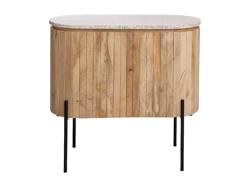 Mueble bajo lavabo de madera de mango y terrazo Lou - Estilo retro para baño