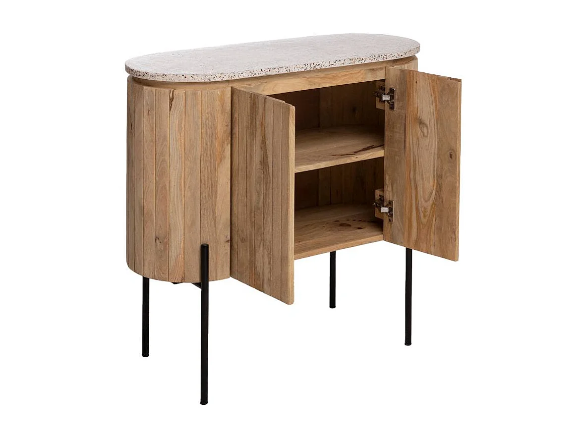Mueble bajo lavabo de madera de mango y terrazo Lou - Estilo retro para baño