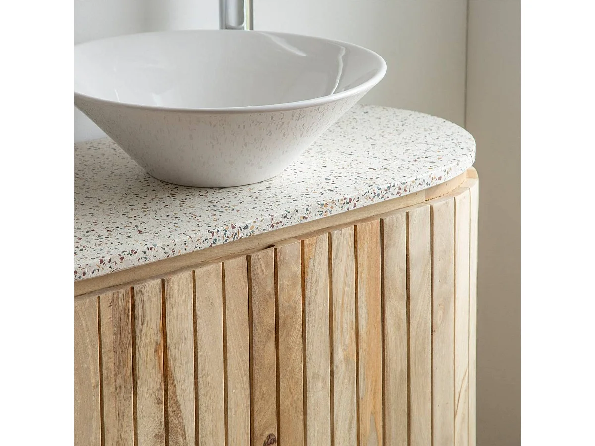 Mueble bajo lavabo de madera de mango y terrazo Lou - Estilo retro para baño
