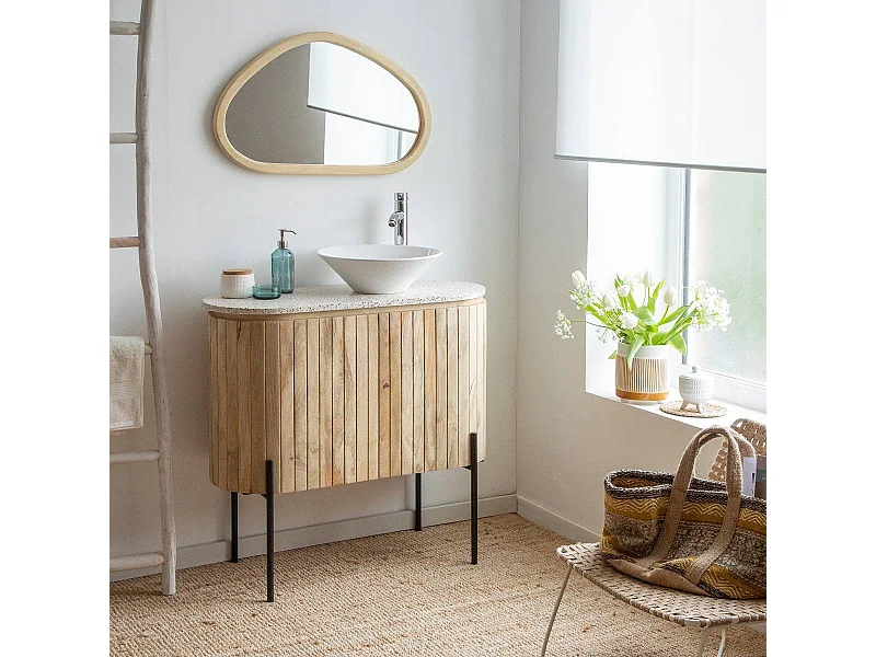 Meuble sous vasque en bois de manguier et terrazzo Lou