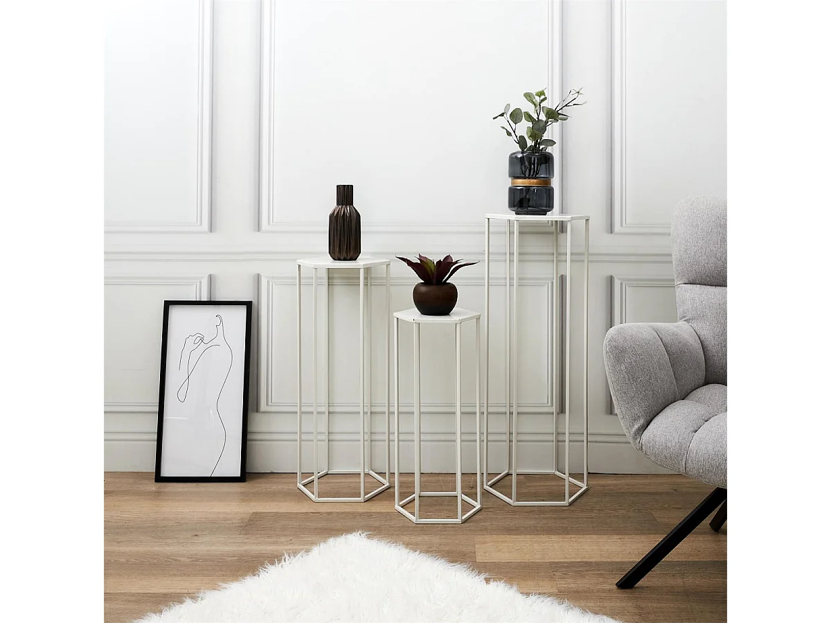 RAZZA - Lot de 3 Sellettes Gigognes Métal Blanc