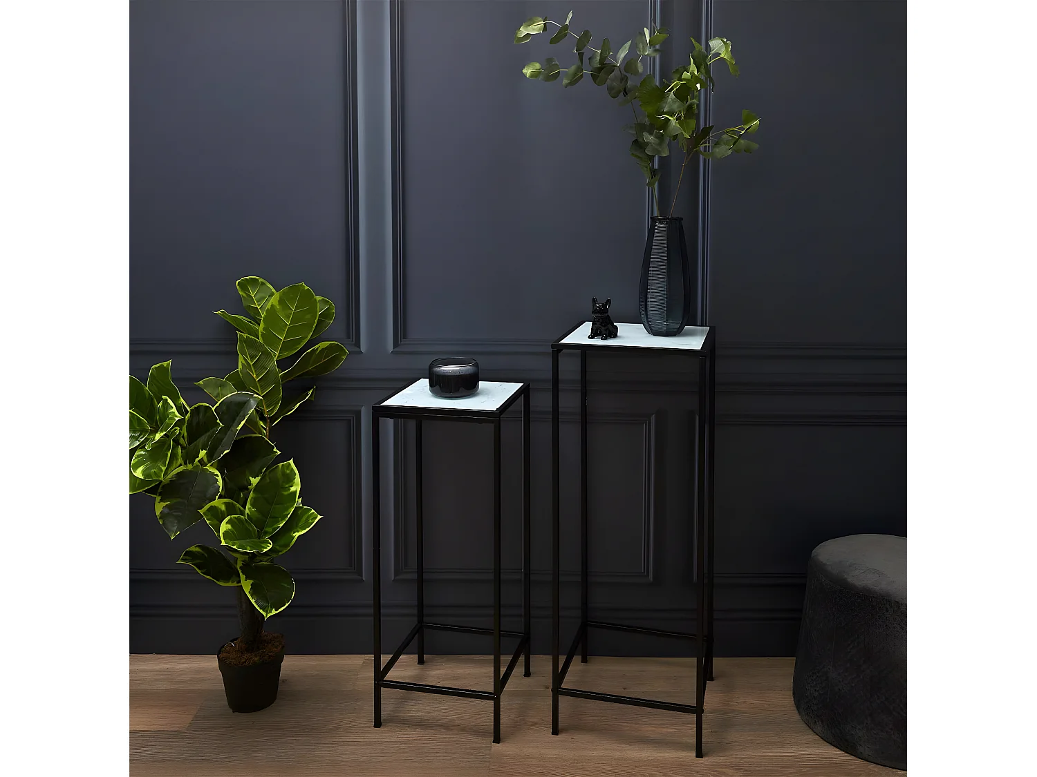 MOTSA - Lot de 2 Sellettes Gigognes Verre Imitation Marbre