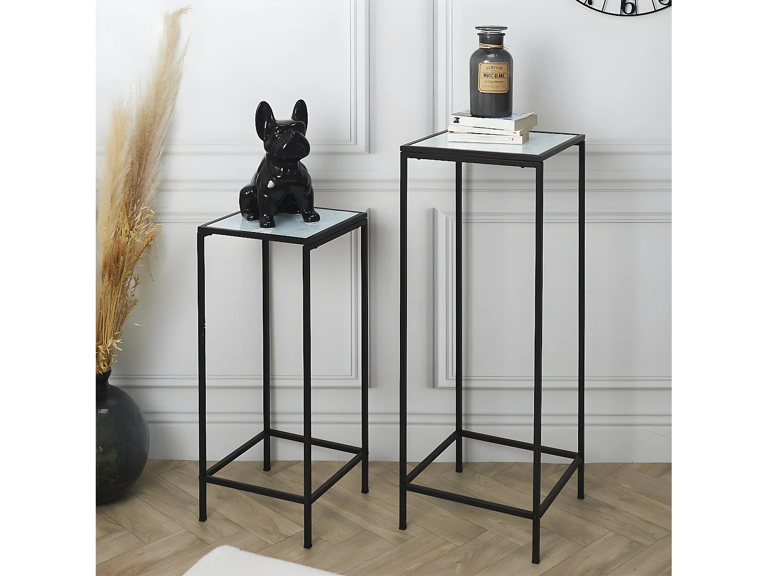 MOTSA - Lot de 2 Sellettes Gigognes Verre Imitation Marbre