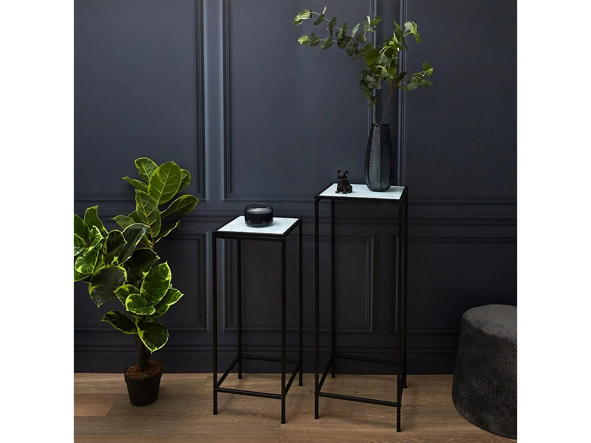 MOTSA - Lot de 2 Sellettes Gigognes Verre Imitation Marbre